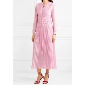 Maje Rocket Pink Pleated Chiffon Long-Sleeve Midi Dress, Size Maje 1, S